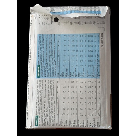 Butterick Pattern 3347 Miss Size 14-16-18 Dress & Stole Uncut Vintage 1994 Uncut - Picture 2 of 3